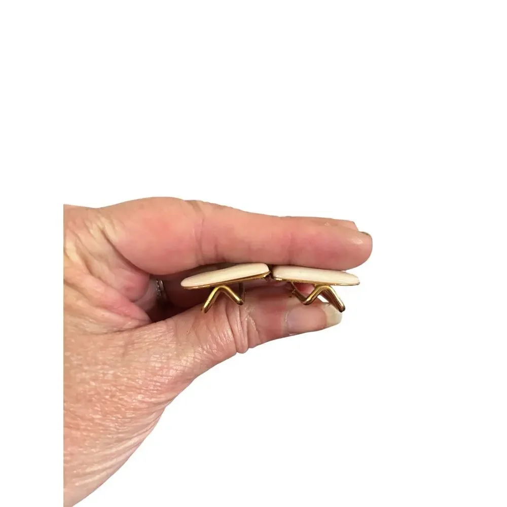 Chunky Ivory Enamel Belt Buckle Gold Mod 70s 80s Statement Geometric